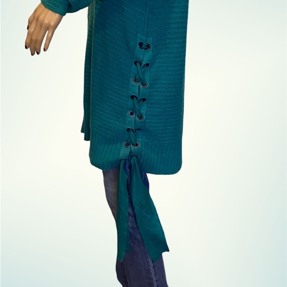 Free People Heart It Laces Long Green Oversized Sweater Tunic Dress Size XS VGC - Picture 5 of 7